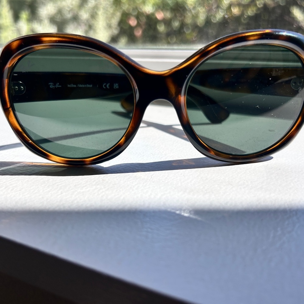 Ray-Ban Tortoise Shell Oval Sunglasses with Green Lenses
